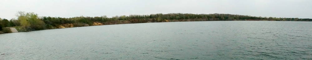 Panorama of Wazee Lake, a former Wisconsin mining landscape. Photo by William Cronon, 2014. Click to enlarge.