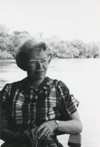 Lorine Niedecker reading by the river. Photo courtesy of the Hoard Historical Museum. Click to enlarge.