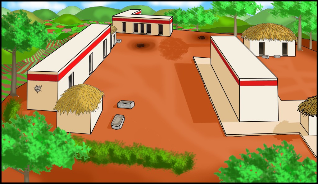 A reconstruction of what an elite Maya hilltop compound would have looked like at the site of Kiuic, demonstrating the amount of burnt lime that would have been used for building and plastering these stone-vaulted structures. Rendering by Ken Seligson.