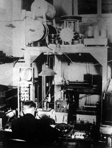 An early photograph of the 9XM radio station in the basement of Science Hall. Image courtesy of the University of Wisconsin Archives.