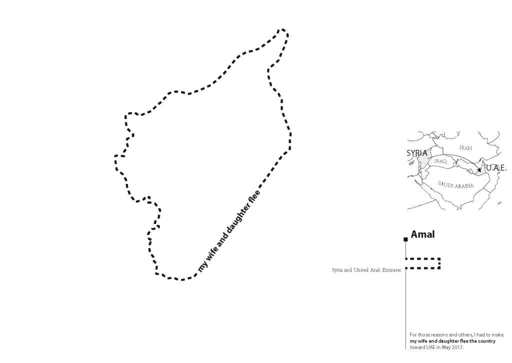 Figure 7: The fourth map in the series depicts a more recognizable shape: the border of Syria. This is the first traditional border discussed by Amal. By Meghan Kelly.