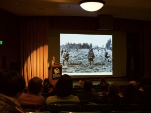Dr. Kate Brown delivers the keynote address the first night of the symposium. Photo by Marcos Colón.