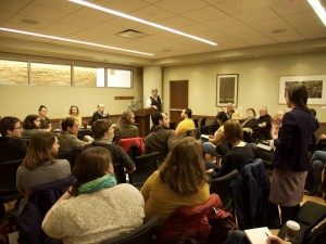 Drs. Sarah Besky, Nancy Langston, Scott Kirsch, and Paul Robbins participated in the closing roundtable, Cursed Words. Photo by Marcos Colón.