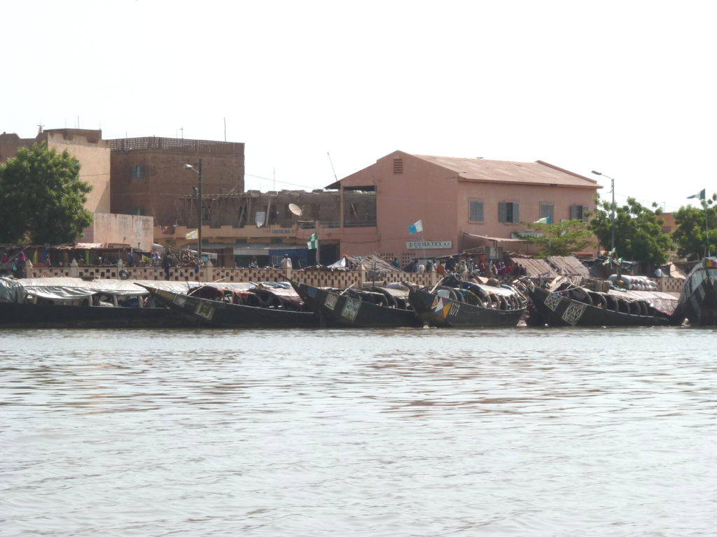 Boats docked at Mopti harbor. Photograph by Pierre Hiernaux on October 21, 2014. Image used with kind permission.