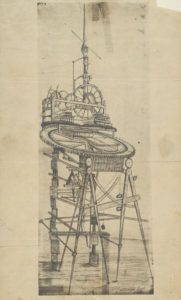 Muir’s drawing of a desk clock. The actual desk is on display in the lobby of the Wisconsin Historical Society. Wisconsin Historical Society Image 26482.