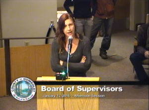 A cannabis grower petitions the County of Humboldt Board of Supervisors during public comment on coastal zoning regulations, January 12, 2016. Screenshot from Humboldt County <a href="http://humboldt.granicus.com/MediaPlayer.php?view_id=5&clip_id=1007" target="_blank">meeting video</a>.