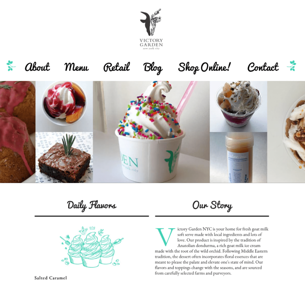 As this frozen yogurt shop demonstrates, the victory garden remains an important signifier of homegrown products even today. Image from victorygardennyc.com, taken January 8, 2016.