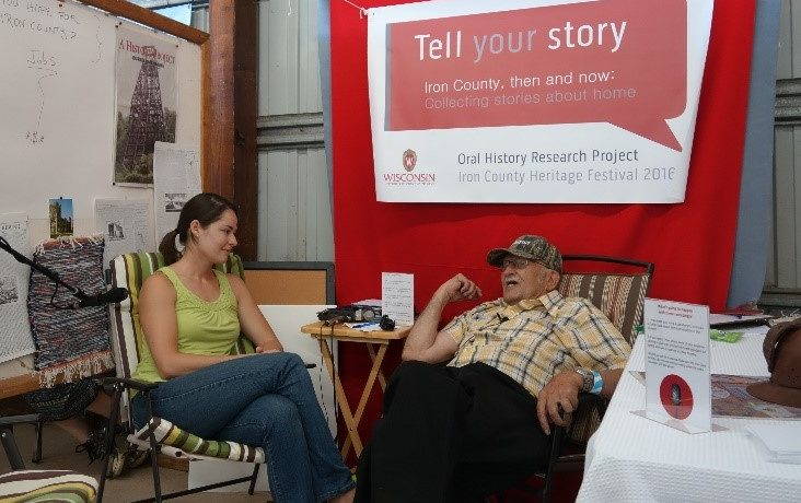 The oral history booth at the Iron County Fair in Saxon, Wisconsin. Photo by Joshua Lequieu, August, 2016.