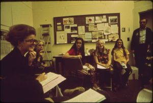 A meeting at the Alabama Nature Conservancy to organize a local recycling program in Birmingham, 1972. (wikimedia common)