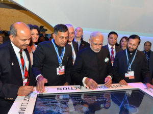 Indian Prime Minister Narendra Modi visits India Pavilion at COP21 in Paris.