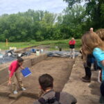 An in-progress archaeological dig of the <a href="http://cahokiamounds.org/" target="_blank">Cahokia Mounds</a> in Collinsville, Illinois, led by Washington University in St. Louis archaeologist John Kelly and a team of researchers from Bologna, Italy. Photo by Daniel Grant.