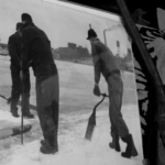 Image depicting photo found at The Historical Rogers Street Fishing Village, Two Rivers, Wisconsin. Ice cutting, 1900’s. Video still from “Restless” by Chelsey Blanke and Helen J. Bullard, 2016. Image depicting photo found at The Historical Rogers Street Fishing Village, Two Rivers, Wisconsin. Ice cutting, 1900’s. Video still from “Restless” by Chelsey Blanke and Helen J. Bullard, 2016.