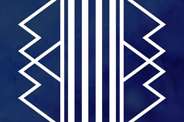 Naʼashchʼąąʼ I. Cyanotype/Digital Media, 2018. A cyanotype of white geometric form on dark blue