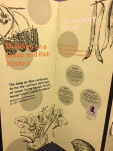 Part of the National Vegetarian Museum exhibit. Photo courtesy of Kay Stepkin. Placard with information about vegetarian history from the National Vegetarian Museum