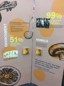 Part of the National Vegetarian Museum exhibit. Photo courtesy of Kay Stepkin. Placard with information about vegetarianism and animals from the National Vegetarian Museum