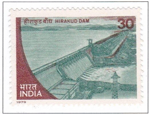 Images of dams have been featured on stamps and currency notes in India, demonstrating their status as icons of national development. Image from Wikimedia. Postage stamp with image of a long dam
