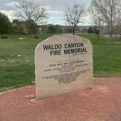A concrete sign designates the Waldo Canyon Fire Memorial.